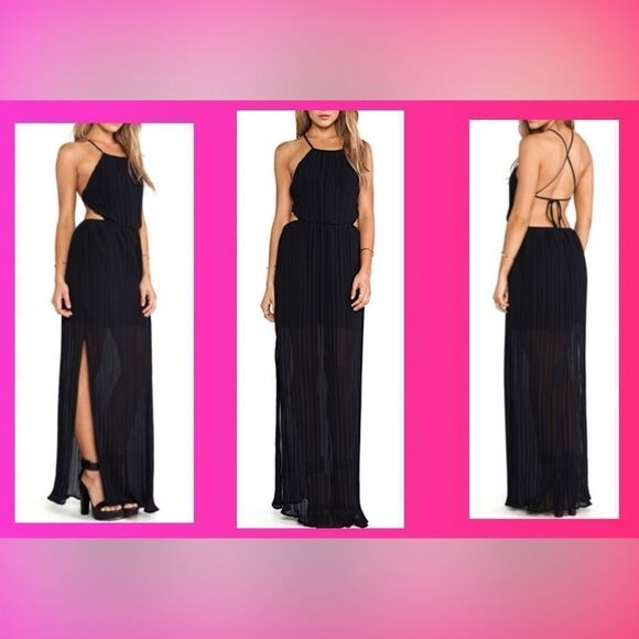 BCBGeneration Black Pleated Open Back Side Slit Maxi Dress - Picture 1 of 13